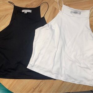 Two Gaze Women’s Medium High Neck Tanks Crop Tops White and Black